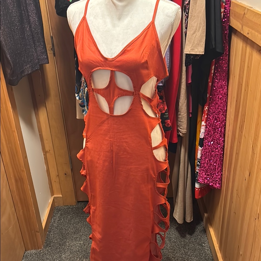 Elegant Orange Cut-Out Dress